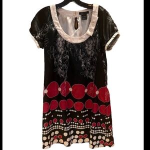 BCBGMaxazria Black Red Beige Floral Dress Size Medium